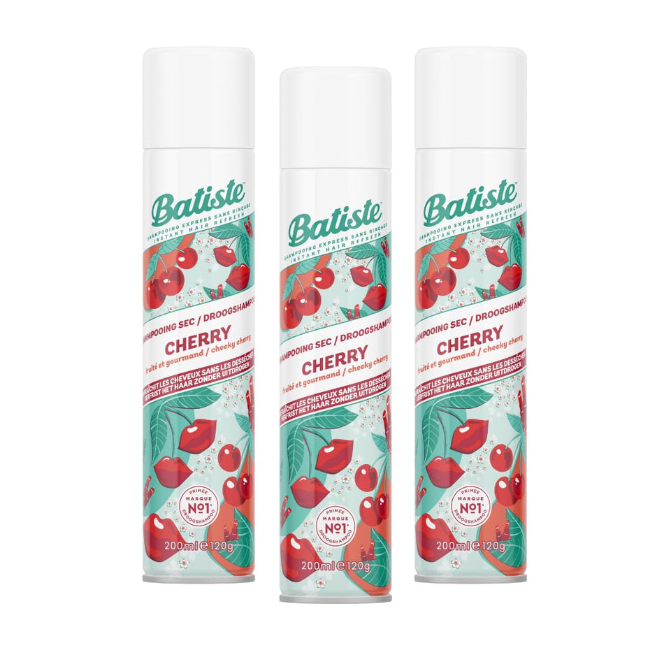 Batiste front packaging showing three cherry cans for instant refresh
