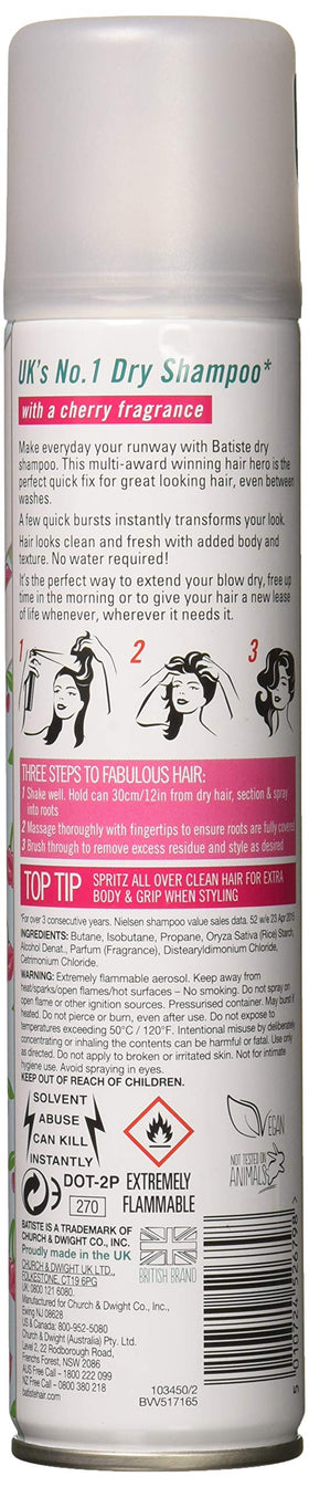 Batiste cherry spray in use on roots adds instant volume and oil control