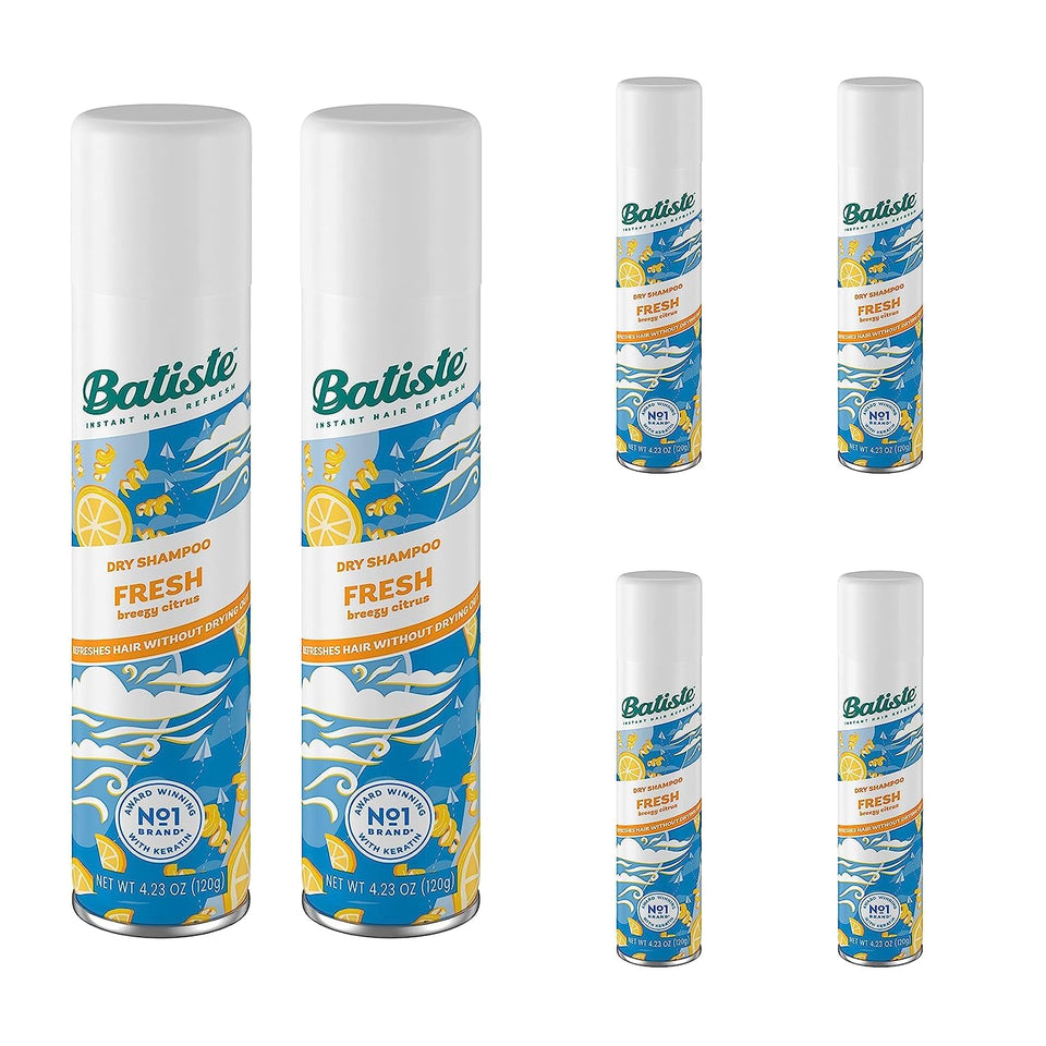 Batiste dry shampoo fresh breezy citrus front packaging showing can and branding for instant oil absorption