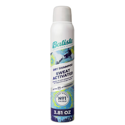 Batiste front can showing Sweat Activated dry shampoo for portable freshness