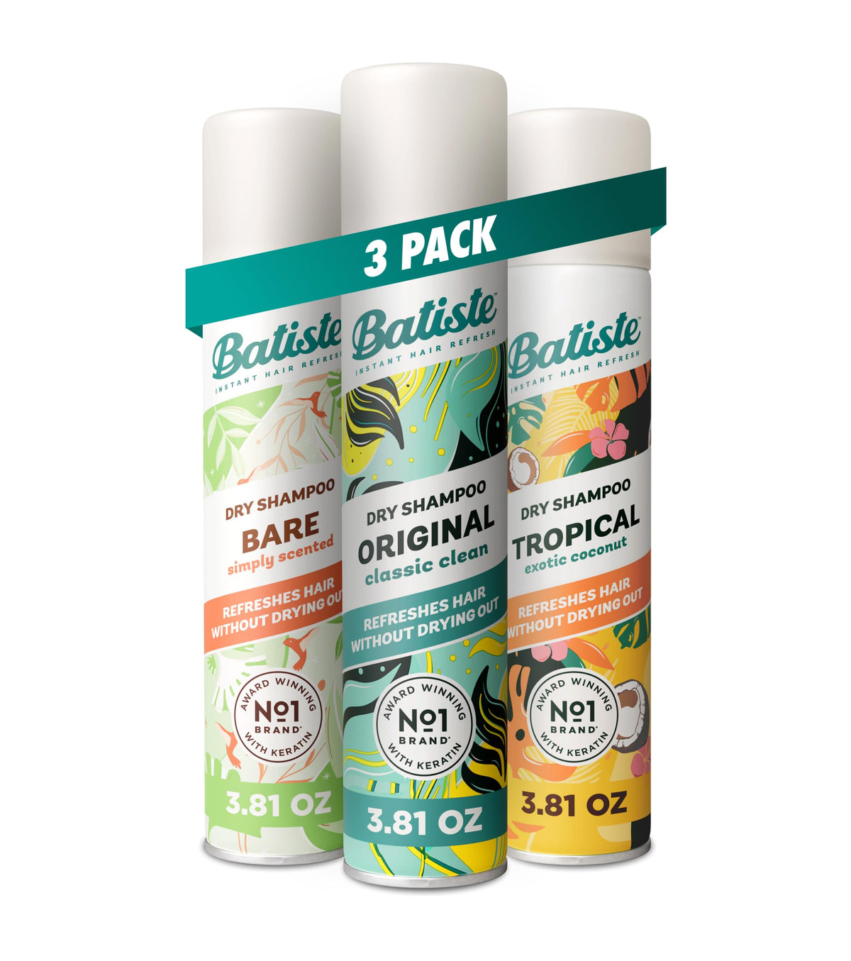 Batiste front packaging three-pack showing value and convenience