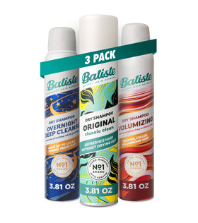 Batiste three-can pack front view showing product variety and convenience