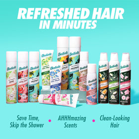 Batiste bottle on bathroom shelf representing easy-access hair care