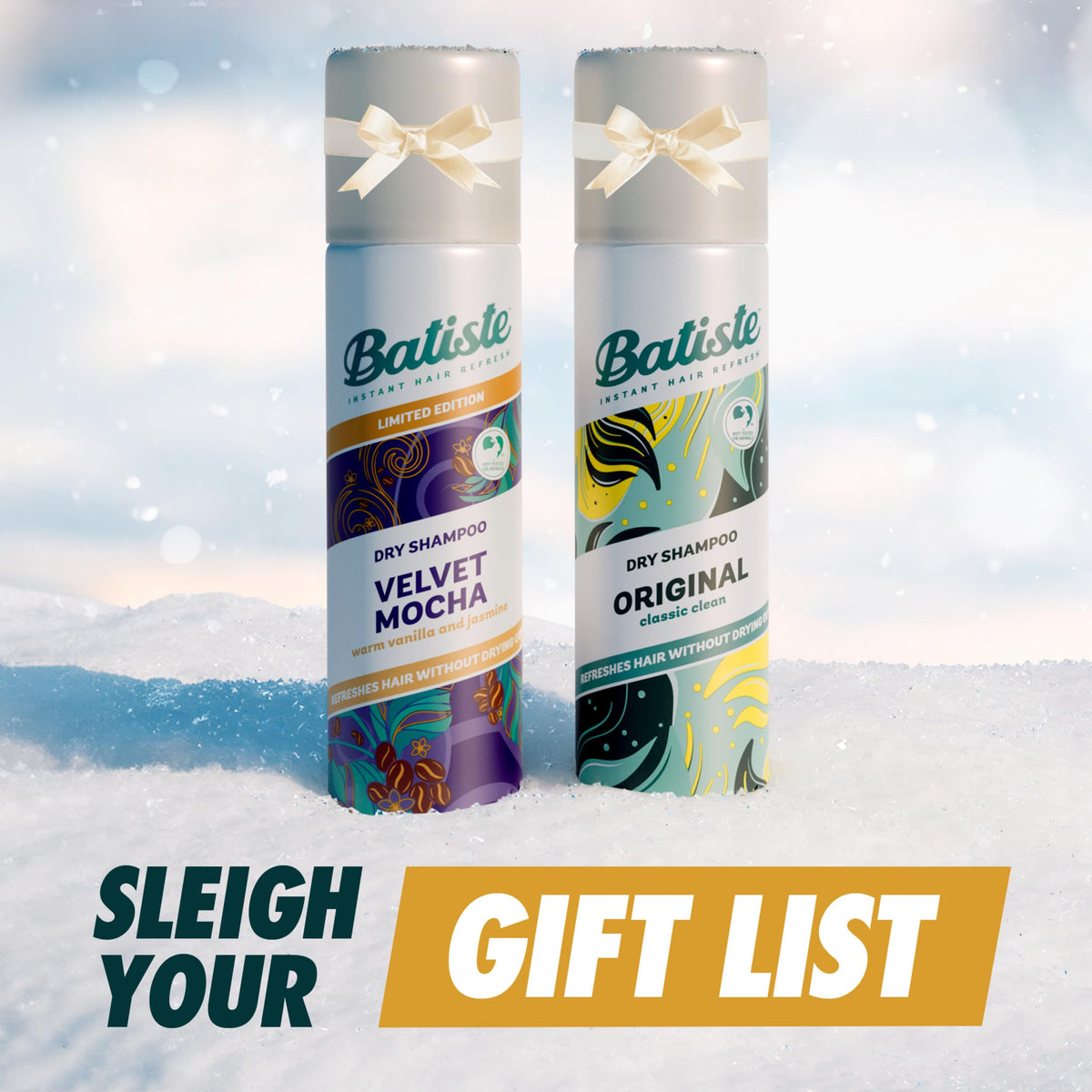 Batiste gift-ready box packaging staged as a stocking stuffer benefit