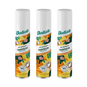 Batiste bottle front view showing Tropical scent and benefit of fresh hair