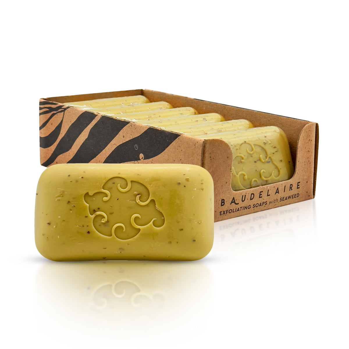 Baudelaire front packaging showing elegant bar and ocean scent benefit