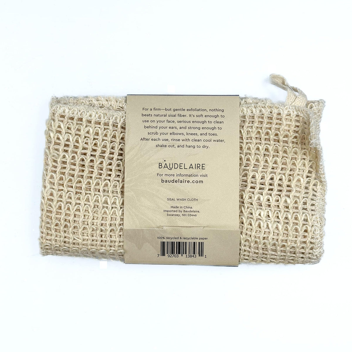 Baudelaire washcloth in shower being used to cleanse, showing effective yet gentle benefit
