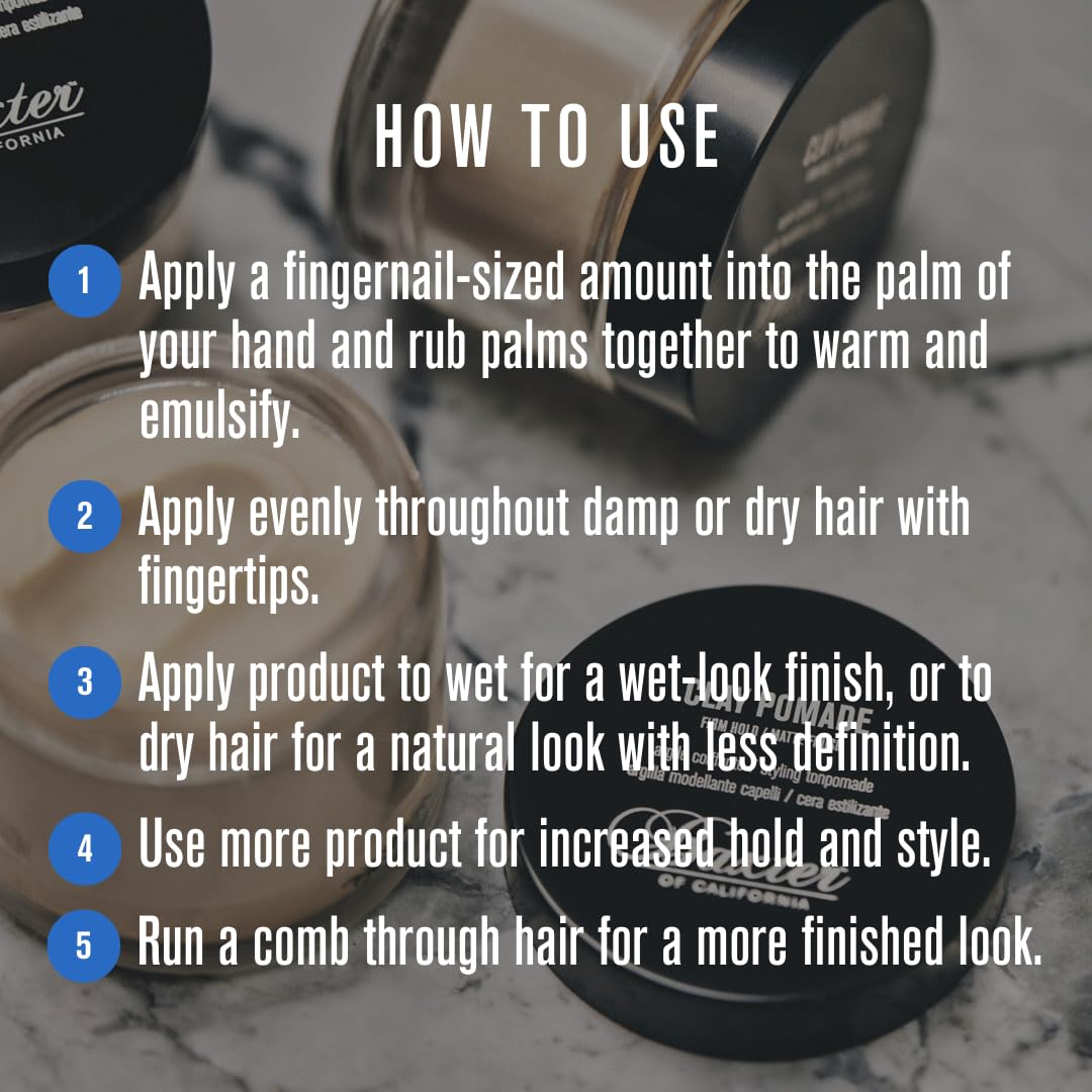 Hand scooping Baxter of California Clay Pomade demonstrating easy application and controllable hold