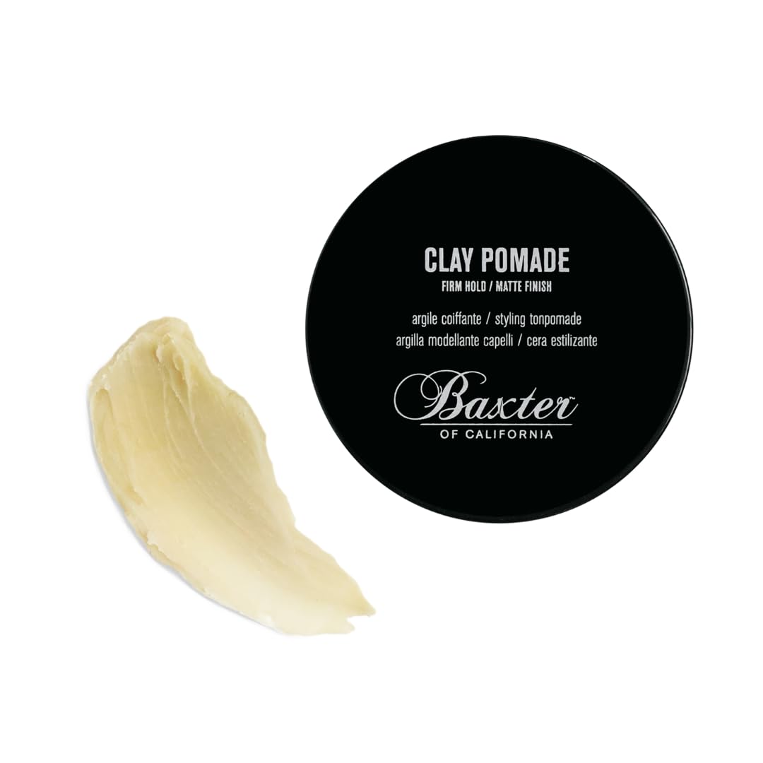 Travel shelf with Baxter of California Clay Pomade 2 oz showing compact size for grooming on the go