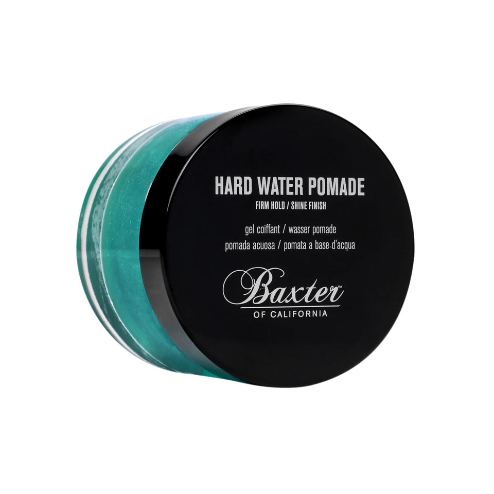 Baxter of California hard water pomade pot front view showing clean packaging and branding