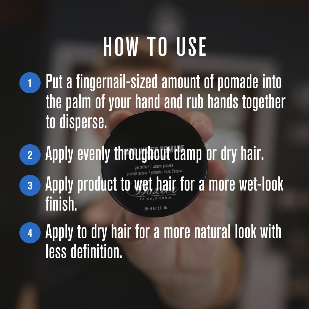 Applying Baxter of California pomade in hands for even distribution and pliable hold