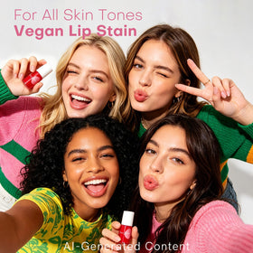 bayfree lifestyle model smiling wearing matching lip and cheek tint
