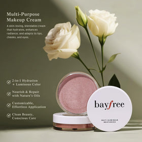 bayfree applying balm to cheek with fingers for hydrated, natural blush