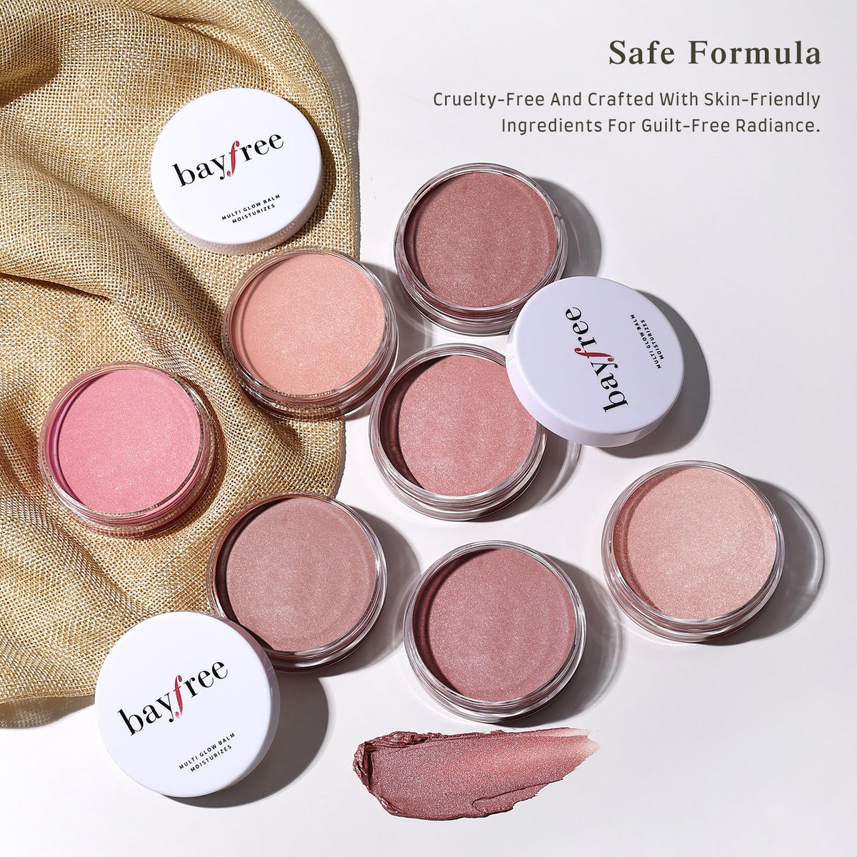 bayfree lifestyle flatlay with balm and makeup items for everyday routines
