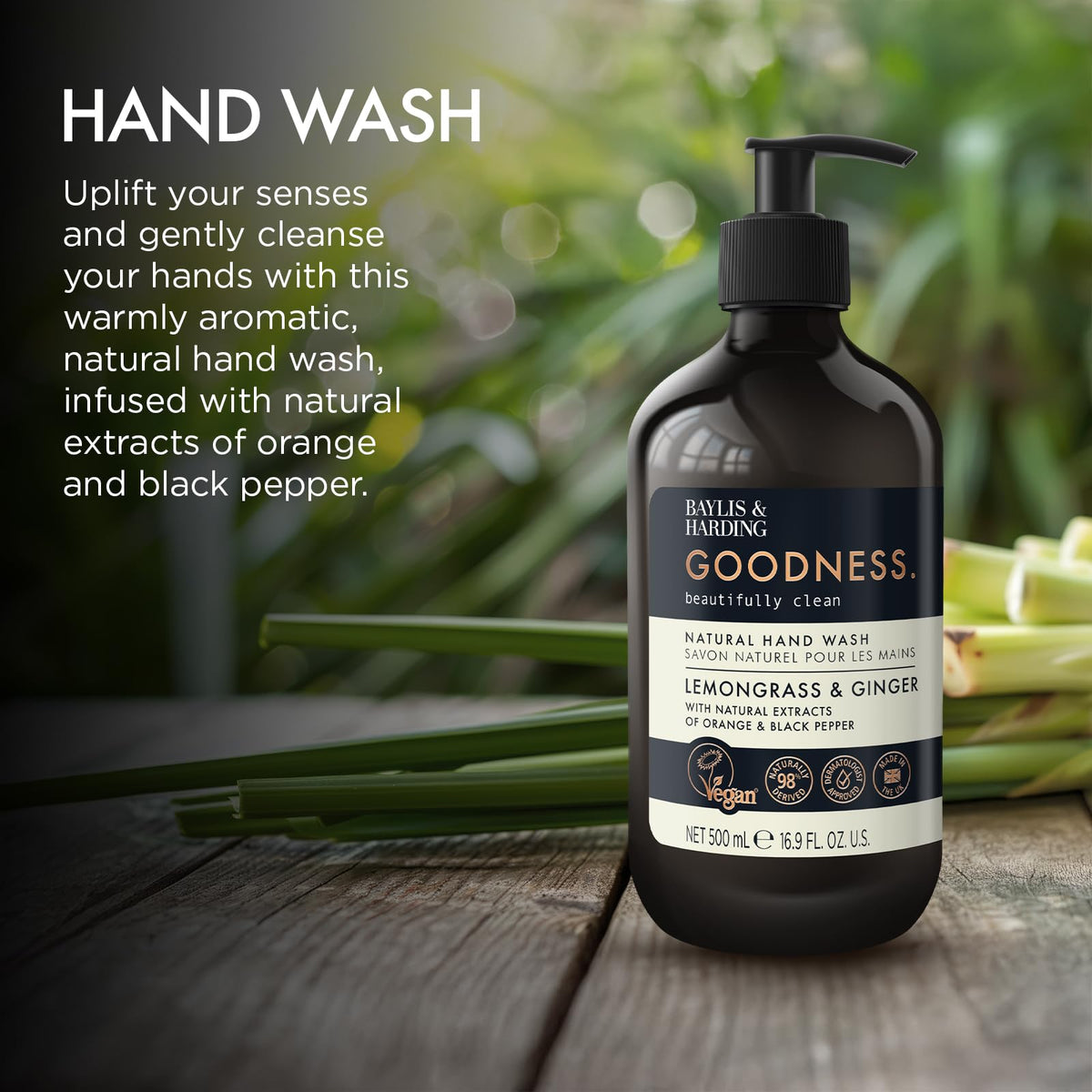 Baylis & Harding label detail with ingredient listing for transparent sourcing