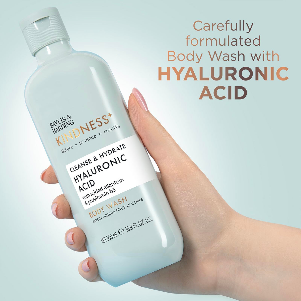 Baylis & Harding body wash in use in shower showing soft skin result