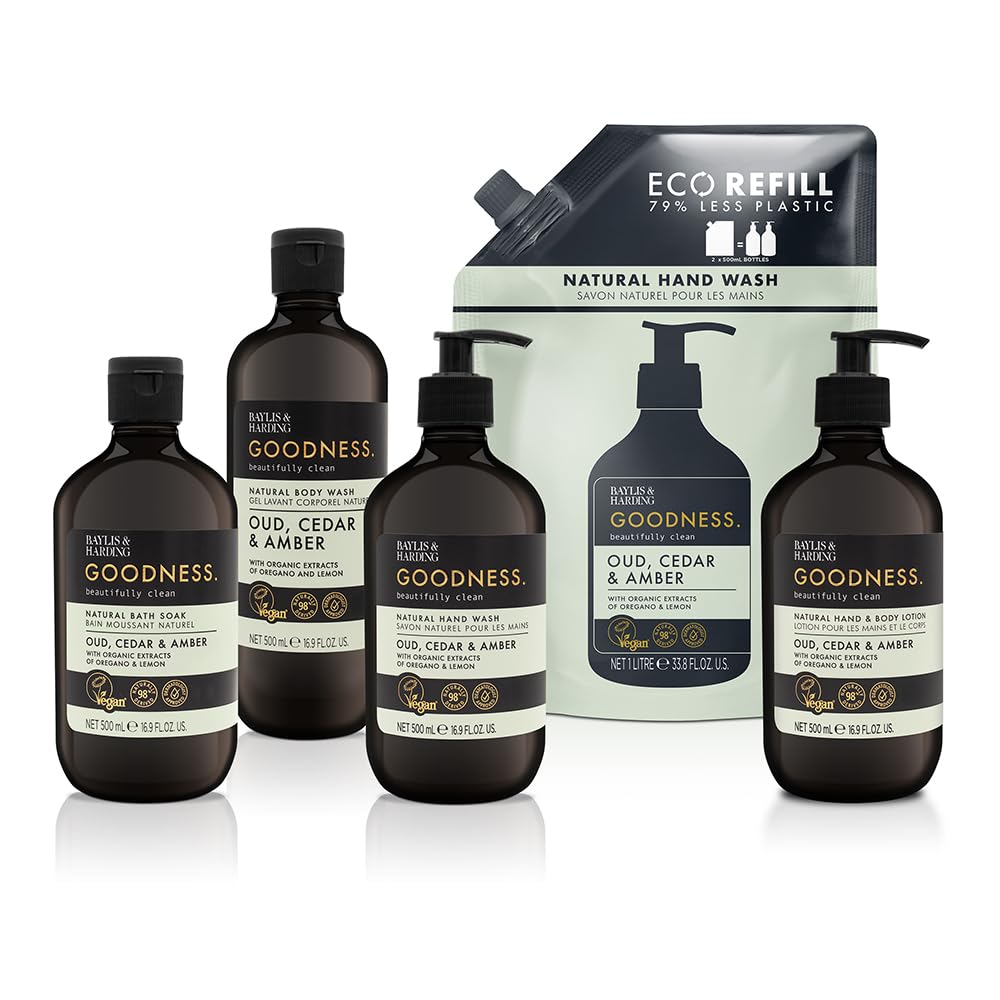 Baylis & Harding bottle with recycle symbol showing recyclable packaging benefit