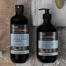 Cacao and green coffee extracts with Baylis & Harding bottle suggesting energizing botanicals