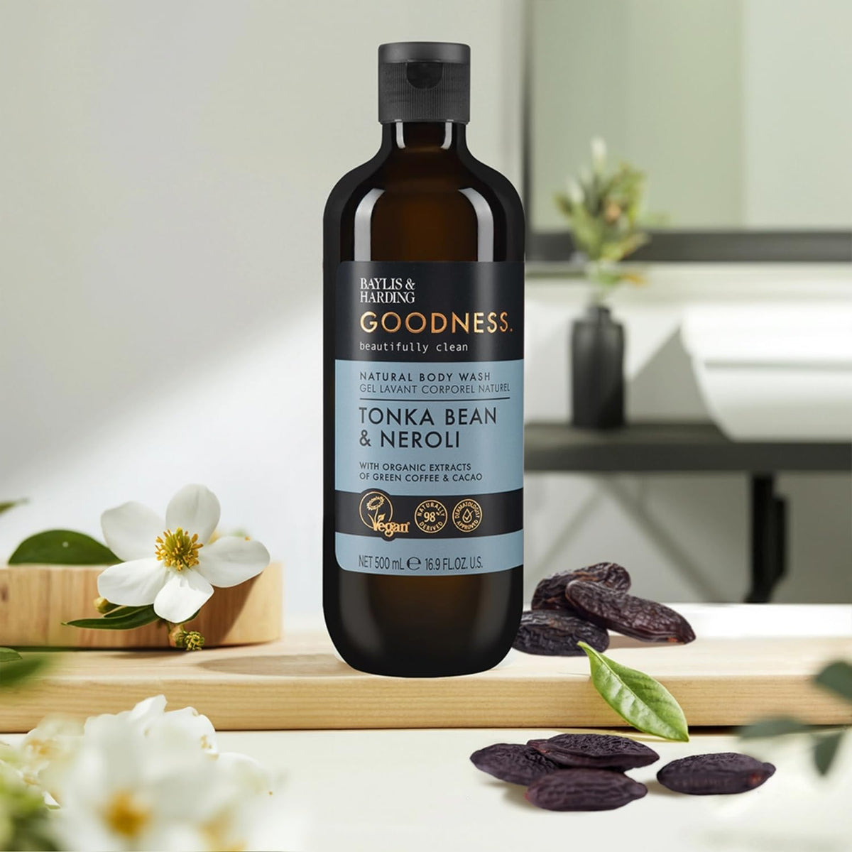 Pump dispensing Baylis & Harding body wash texture with smooth, creamy consistency
