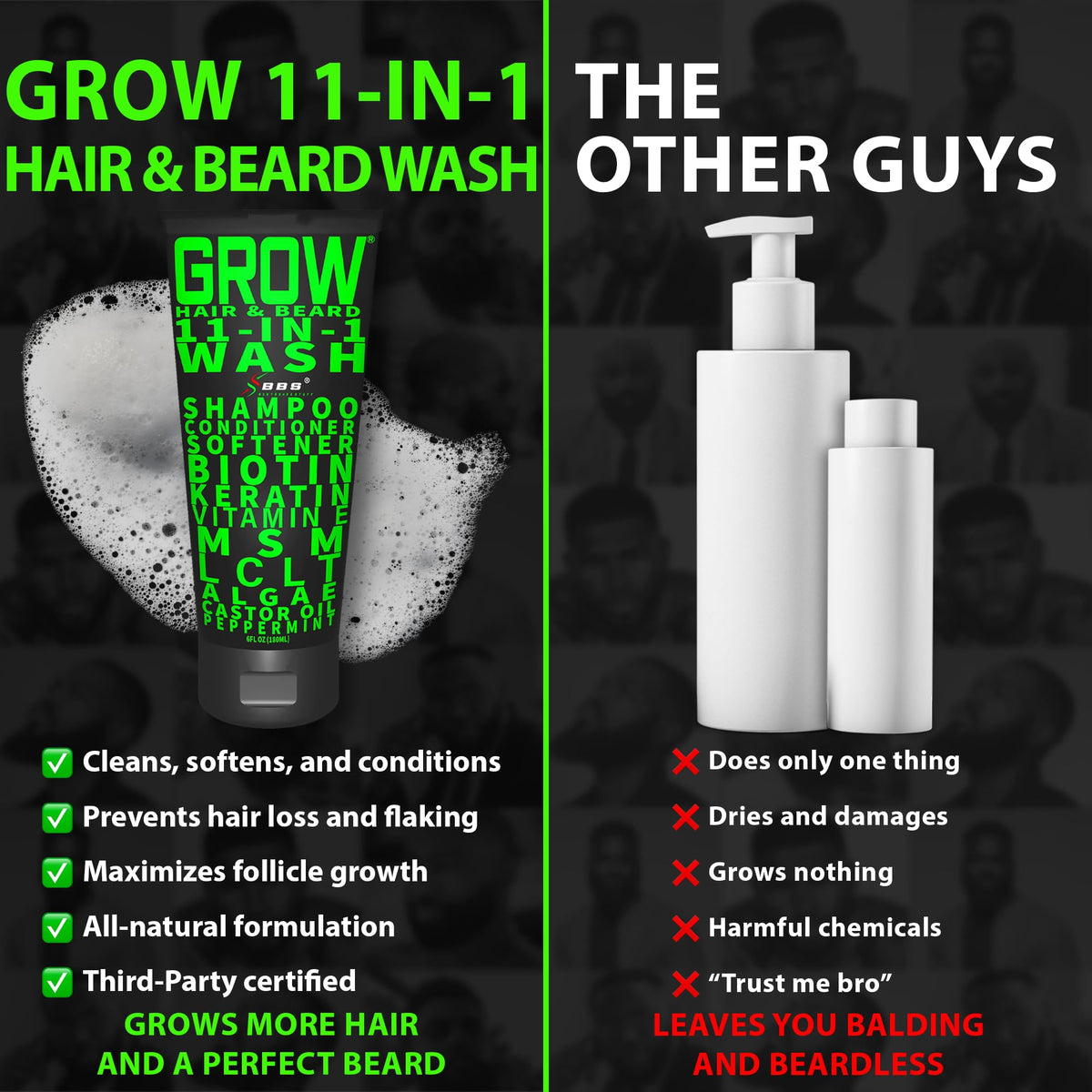 BBS BEST BEARD STUFF ingredient label highlighting biotin and keratin