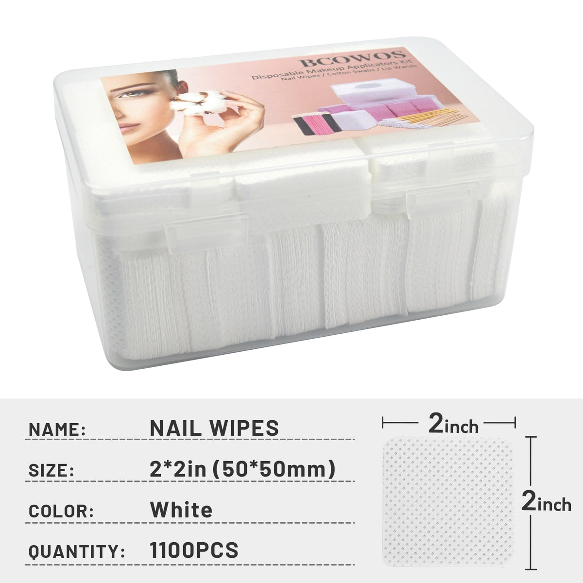 Bcowos wipes beside nail bottles in salon setting for efficient cleanup