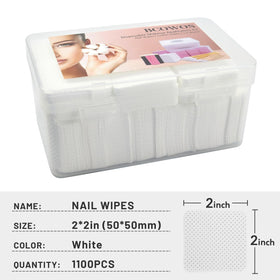Bcowos wipes beside nail bottles in salon setting for efficient cleanup
