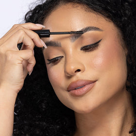 billion dollar brows gel on brow demo showing groomed hairs and smudge-resistant benefit