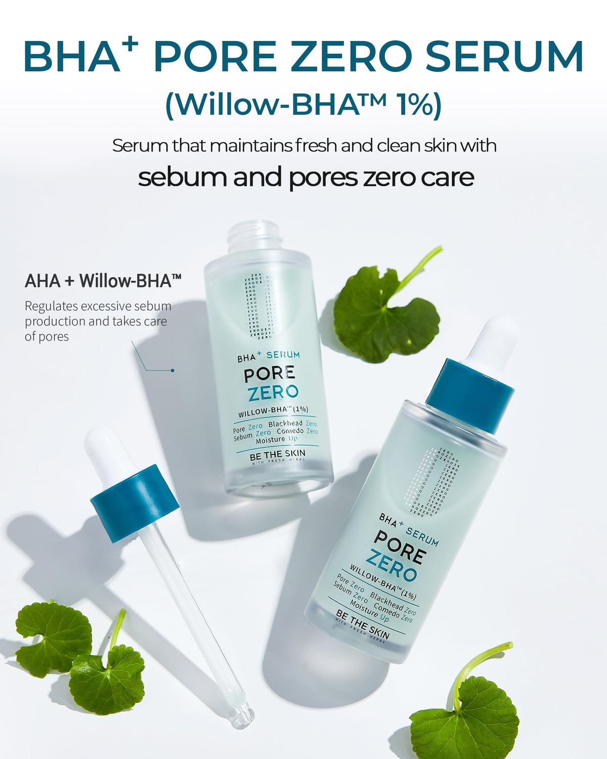 BE THE SKIN serum drop on hand texture, demonstrates fast-absorbing lightweight feel