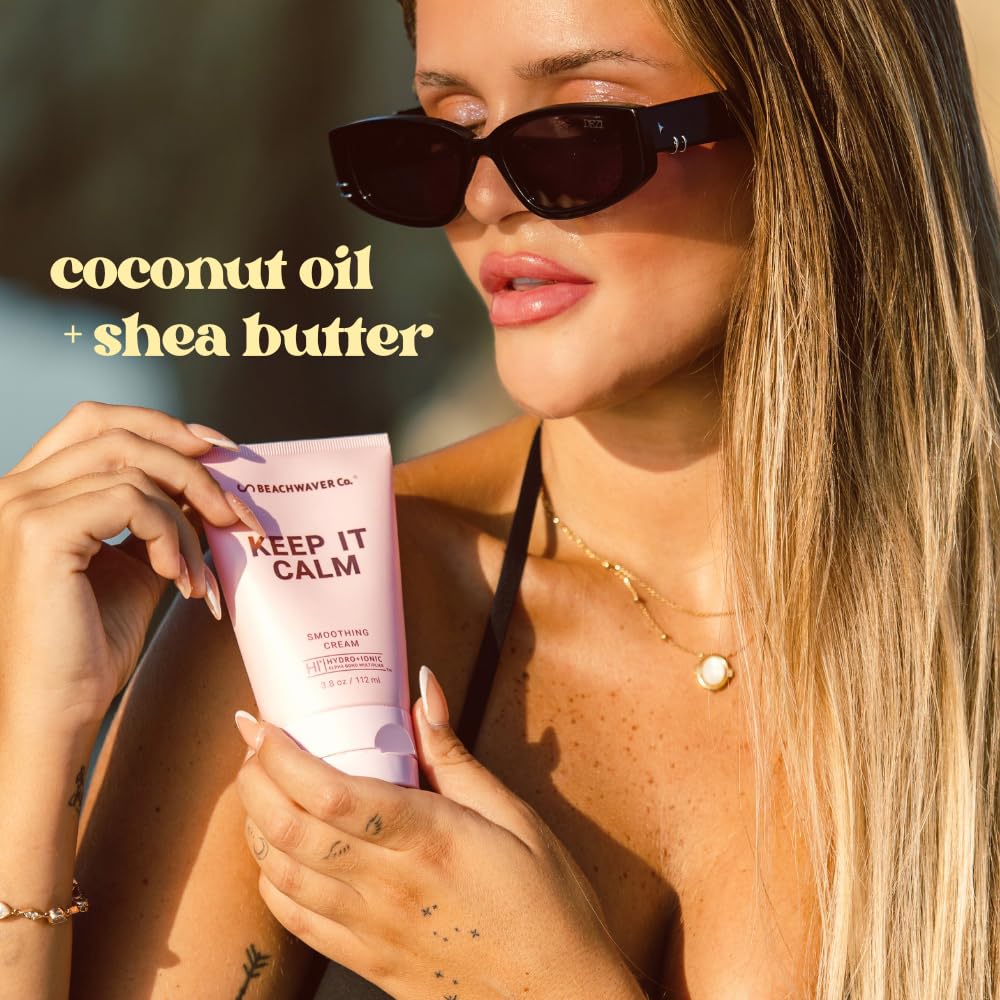 Beachwaver cream on hand demonstrating amount to use for lightweight frizz control benefit