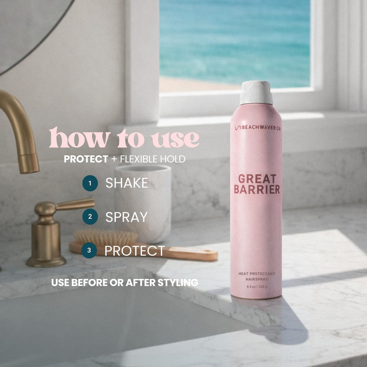 Beachwaver mist spraying from nozzle demonstrating fine lightweight texture