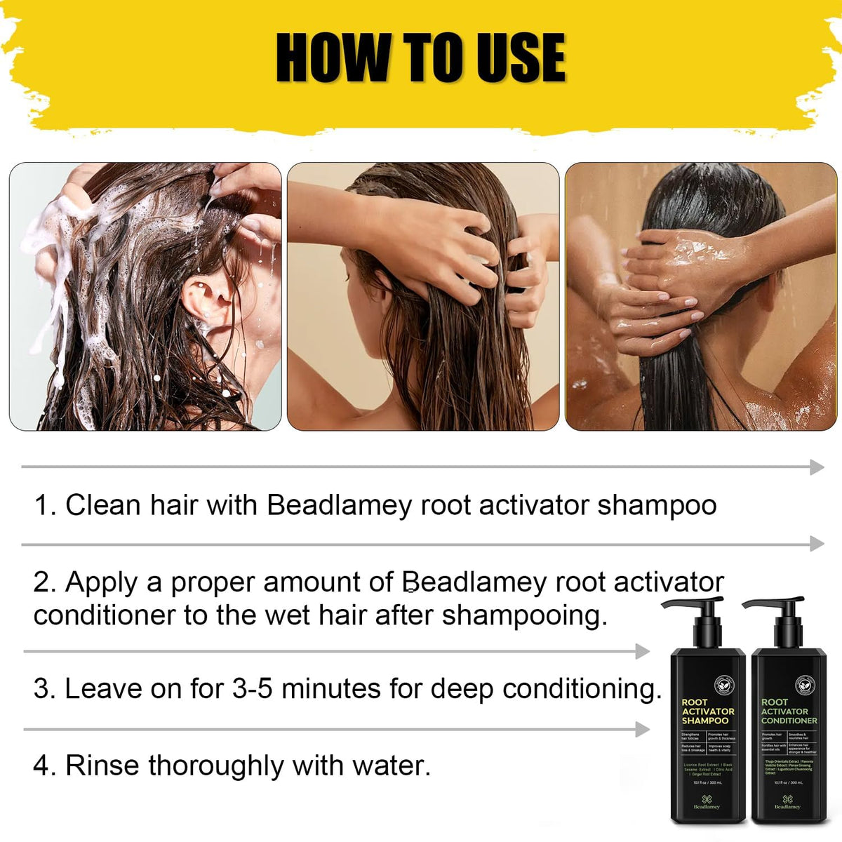 Beadlamey in-shower use on man demonstrating improved manageability