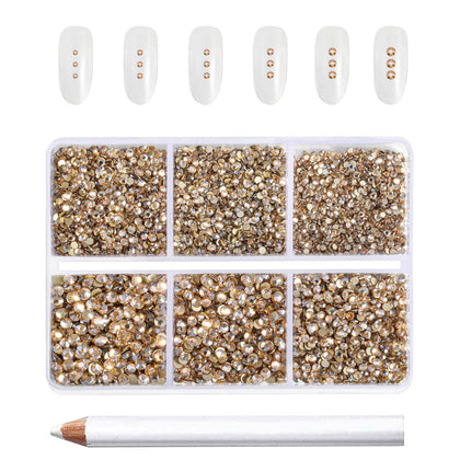 BEADSLAND compartment box open showing sorted gold rhinestones for easy access