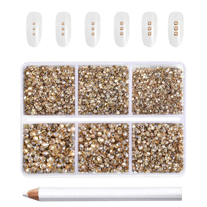 BEADSLAND compartment box open showing sorted gold rhinestones for easy access