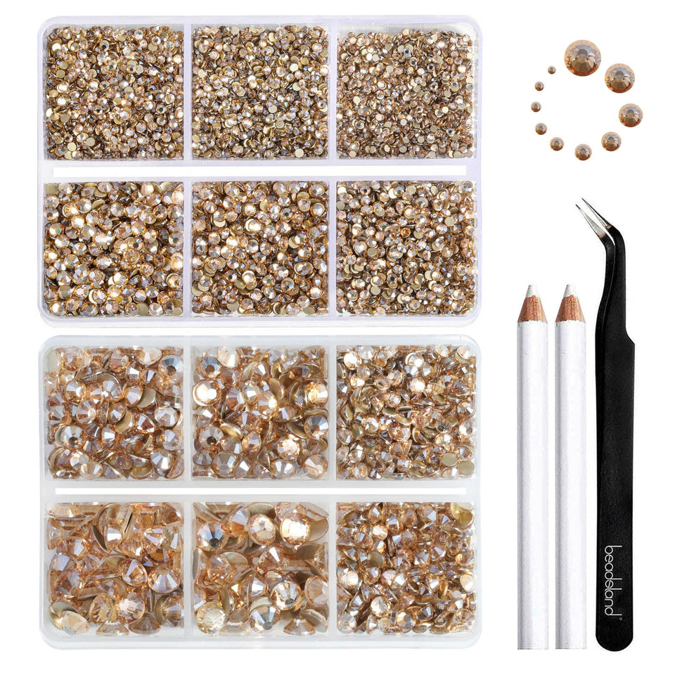 BEADSLAND front packaging showing gold rhinestones and count