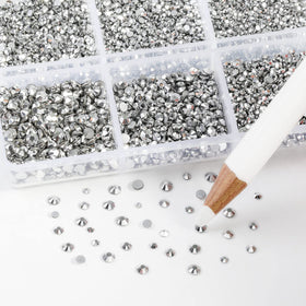 BEADSLAND rhinestones in hand to show mixed SS3-SS10 size scale and handling ease