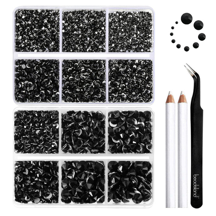 BEADSLAND front packaging showing organized compartments and 8300 jet black rhinestones