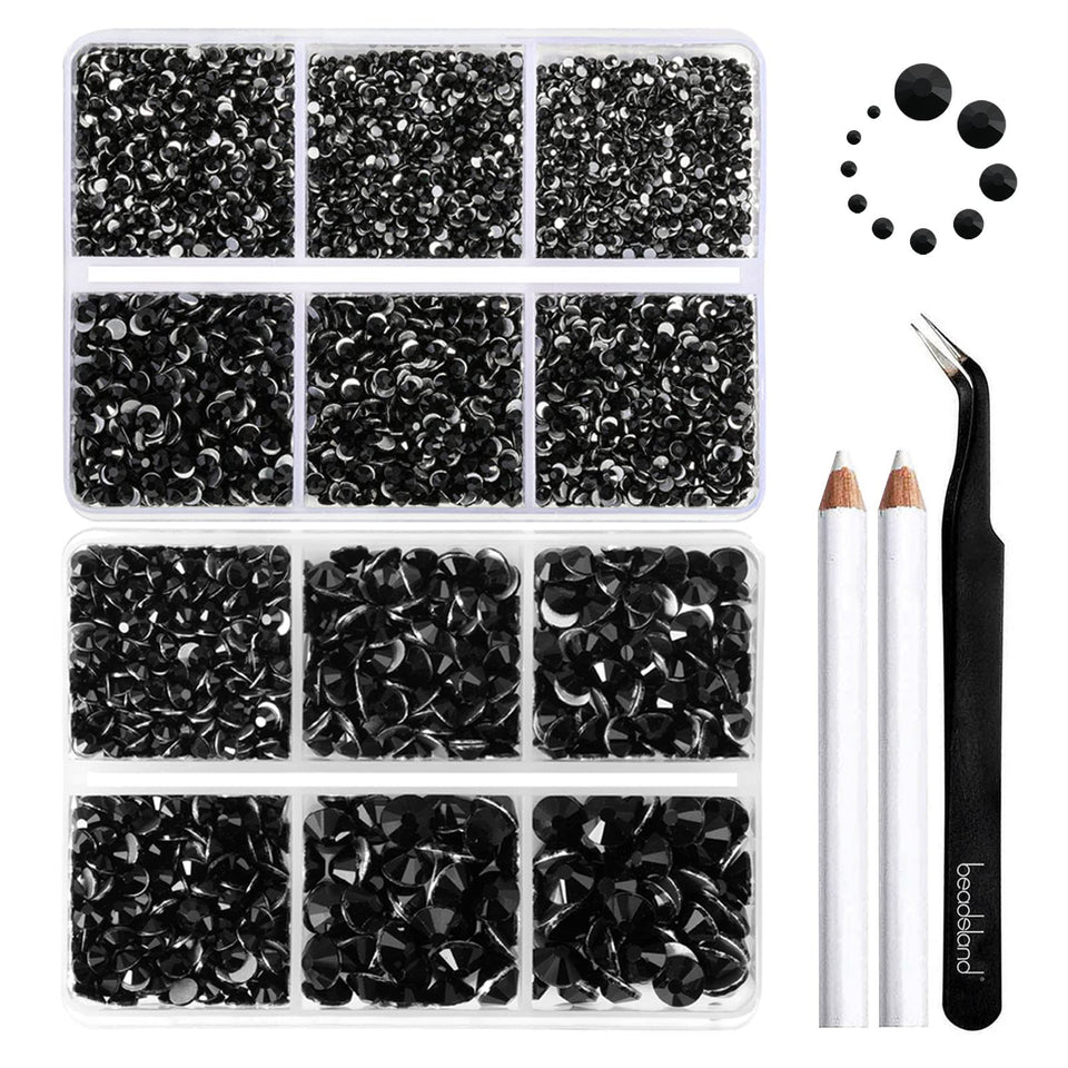 BEADSLAND front packaging showing organized compartments and 8300 jet black rhinestones