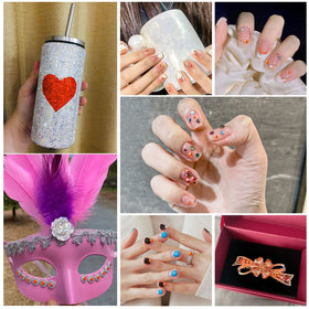 BEADSLAND rhinestones applied on manicure in lifestyle shot, demonstrates vibrant decorative effect