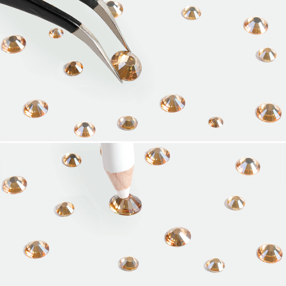 BEADSLAND gold rhinestones applied on nails delivering long-lasting shine