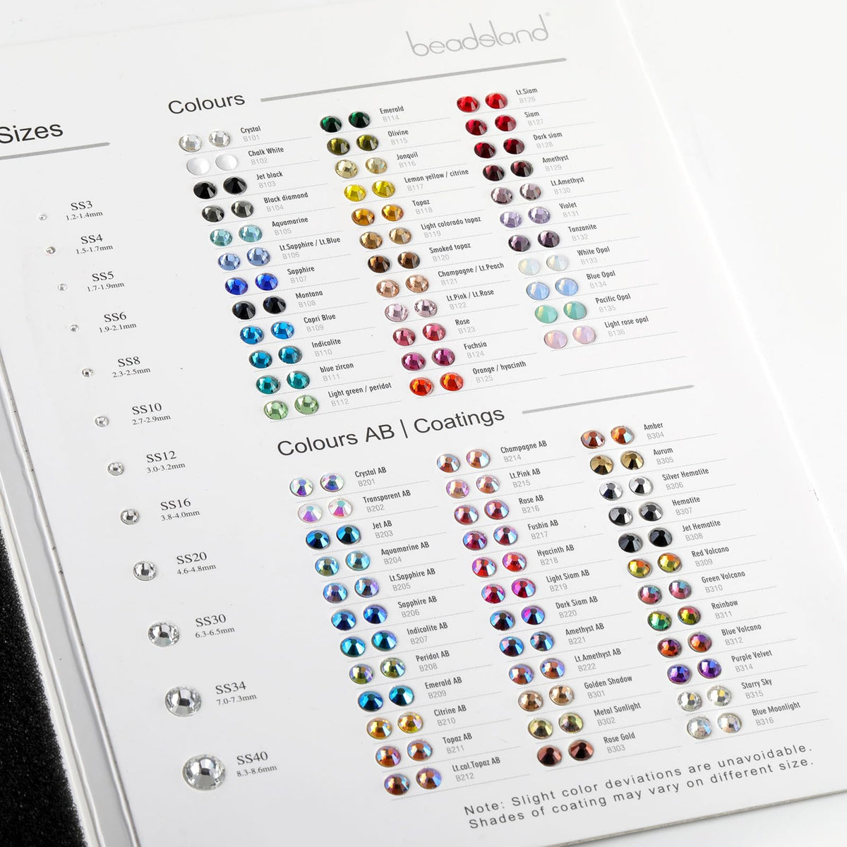 BEADSLAND sample card used by nail artist to match colors and sizes for design accuracy