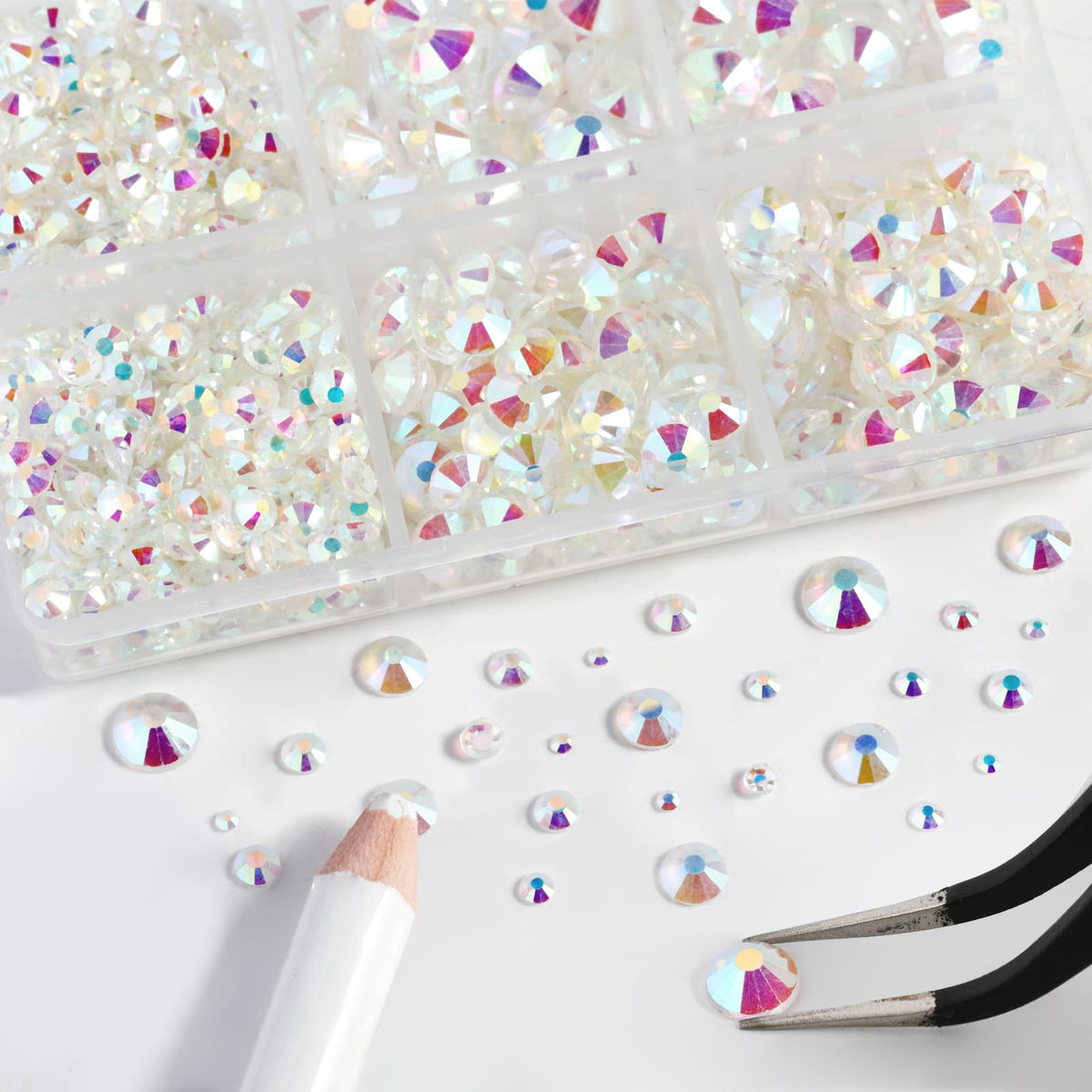 BEADSLAND close-up of mixed SS3 to SS30 rhinestone facets, highlighting sparkle