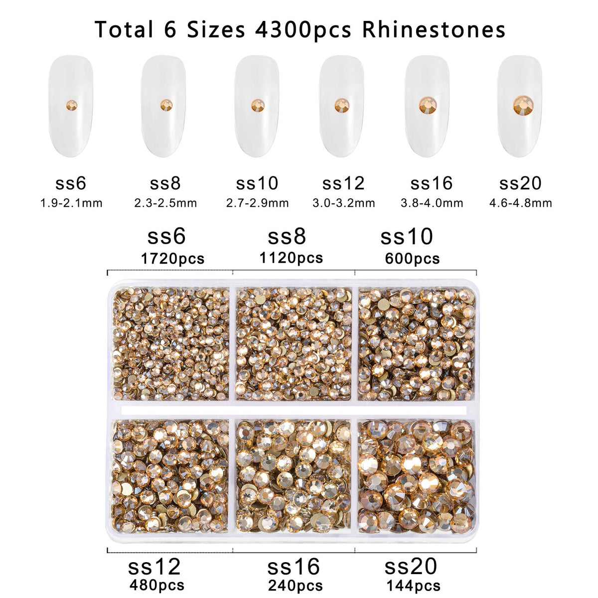 BEADSLAND arrangement displaying all six sizes SS6–SS20 for clear size selection