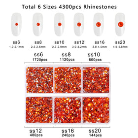 BEADSLAND arranged rhinestones SS6 to SS20 showing size differences, eases design planning
