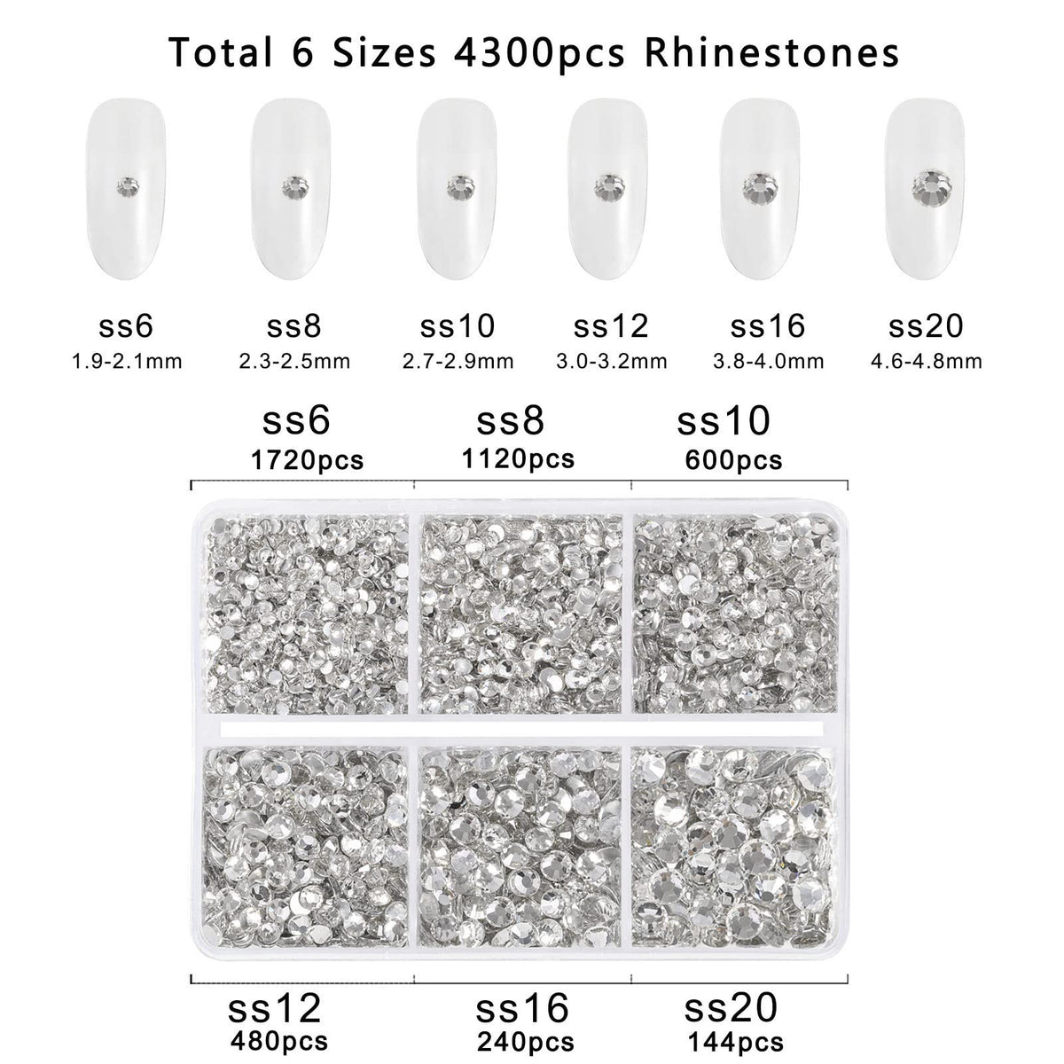 BEADSLAND rhinestones on fingertip illustrating sizes and easy handling benefit
