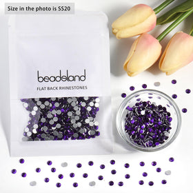BEADSLAND rhinestones next to a coin showing SS20 size for accurate scale and planning