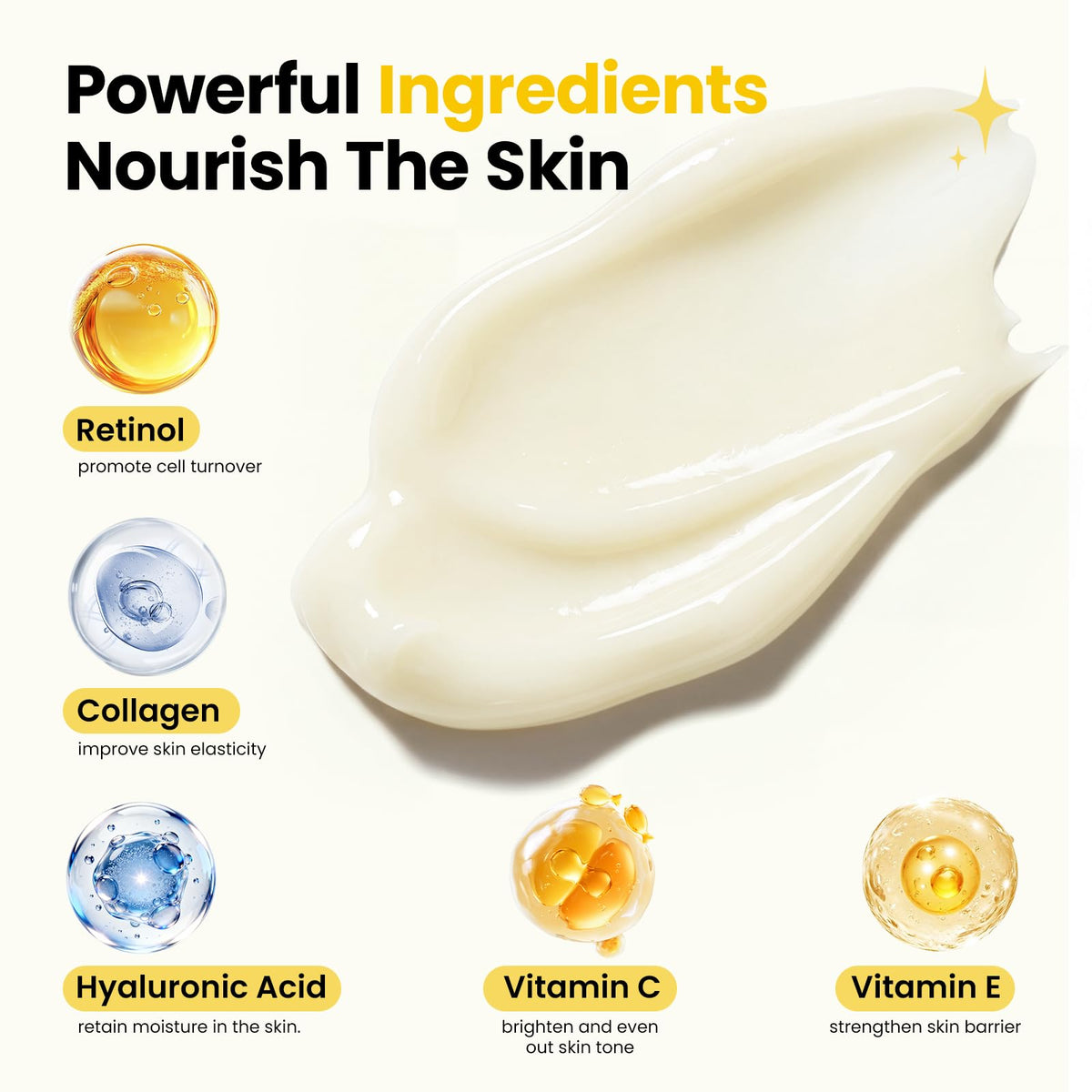 Bealions ingredient focus with hyaluronic acid and collagen visuals, highlights hydration benefit