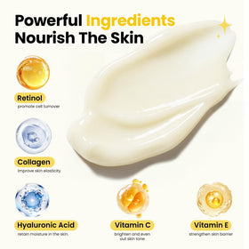 Bealions ingredient focus with hyaluronic acid and collagen visuals, highlights hydration benefit