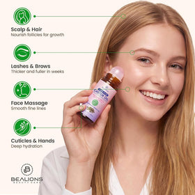 Bealions rose quartz roller closeup showing smooth stone for cooling, enhances precise application