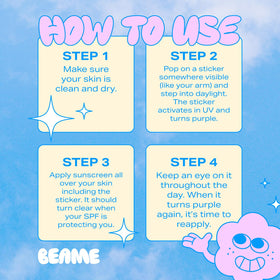 BEAME sticker turning purple to show UV exposure and reapply reminder
