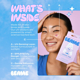 BEAME sticker next to a coin showing 12mm size for accurate scale